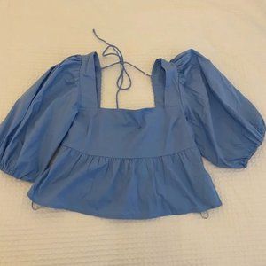 Abercrombie Puff Sleeve Poplin Squareneck Top